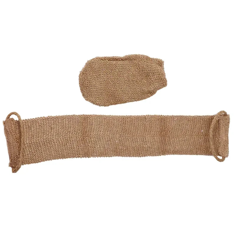 Hemp Back Scrubber Bath Towel Jute Exfoliating Loofah Back Strap with Gloves for Shower Bath Body Cleaning Kit for Bath Supplies