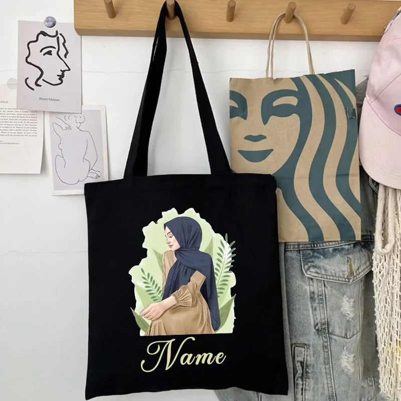 Her Name, Her Story – Custom Watercolor Canvas Bag for the Muslim Girl