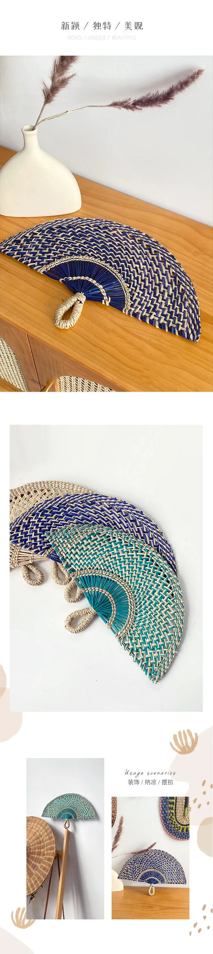 Seaweed woven Nordic hand-woven decoration home wall hanging living room porch background home wall fan pendant