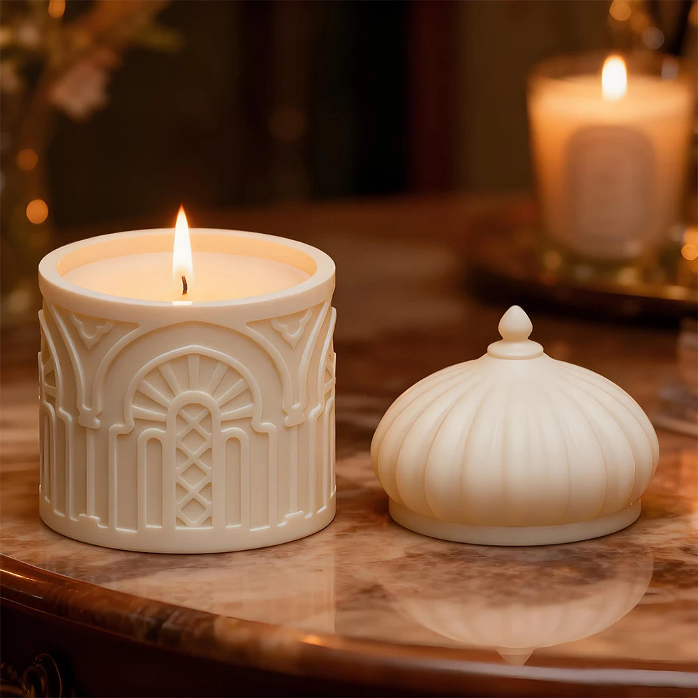 S0242 Novidades Islamic Style Storage Jar Resina Molde Jewelry Trinket Container Vase Box Candle Pot Mold with Lid for DIY Craft