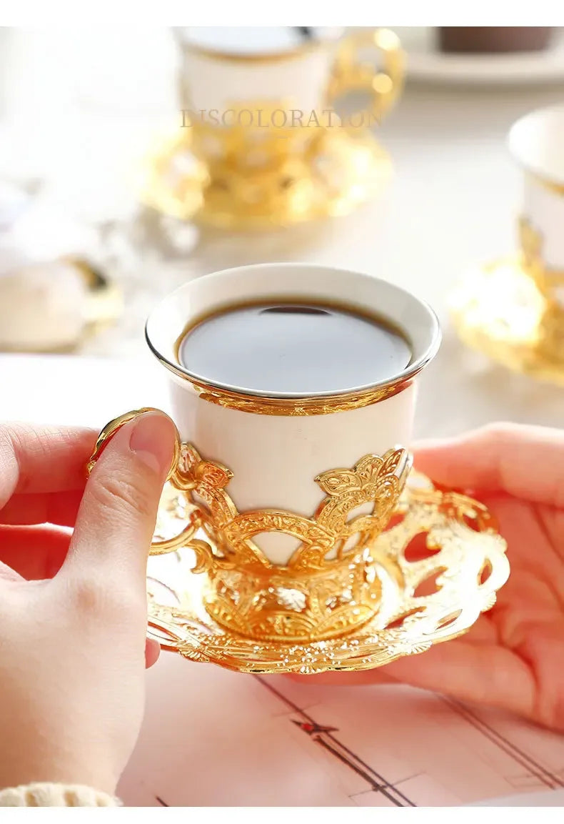 Gilded Finjan – Golden Border Turkish Coffee Cups with Saucers
