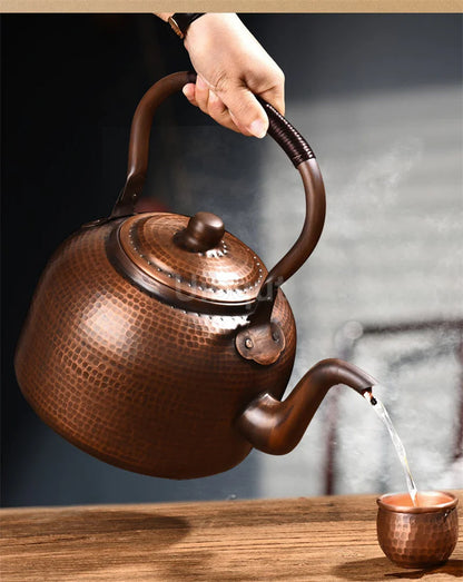 3L Pure Red Copper Boiling Kettle Handmade Vintage Copper Pot Home Teapot For Gas/Induction Cooker Tea Infuser Health Tea Kettle
