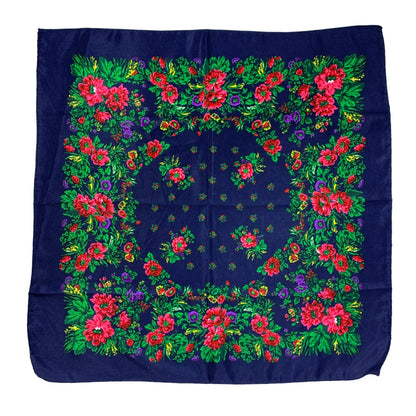 Babushka Bloom – 70cm Retro Floral Square Headscarf for Women