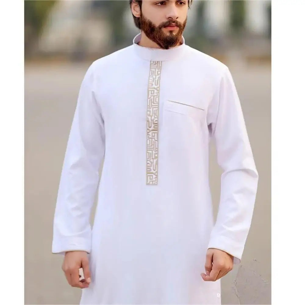 New Muslim Jubba Thobe Clothes Men Hoodie Ramadan Spring Autumn Abaya Dubai Turkey Islamic Clothing Male Casual Loose Red Stripe