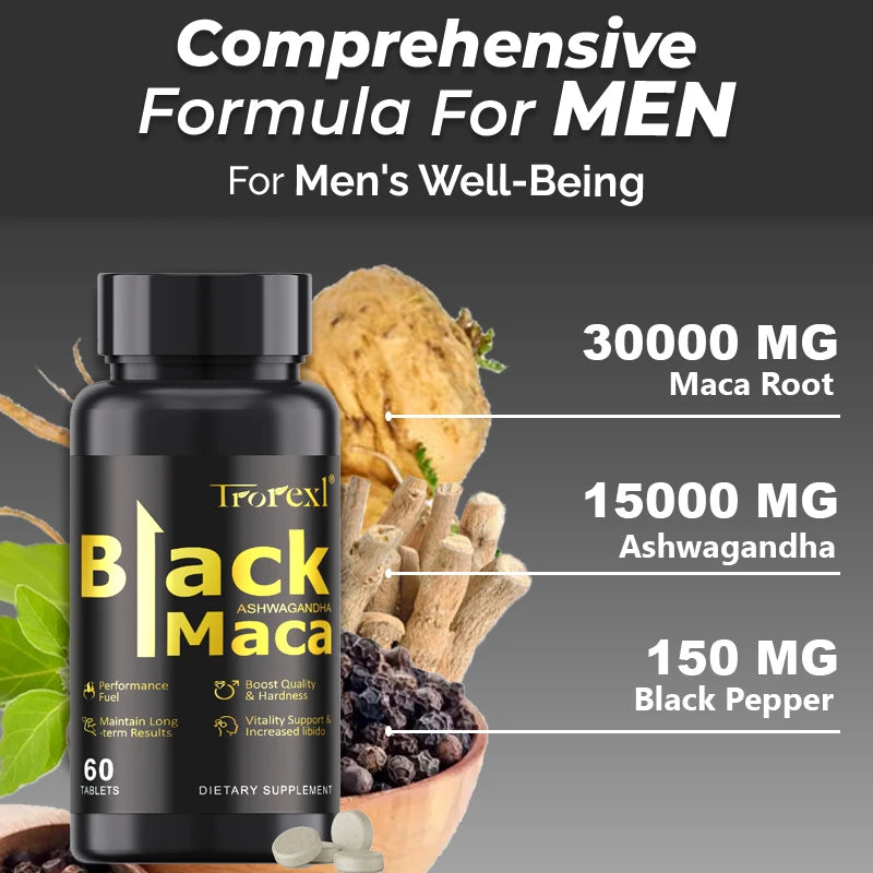Natural Black Maca ERECTEnhancer, Male Power Strength Supplements for Volume Enhancing, Max Stamina Capsule for Man