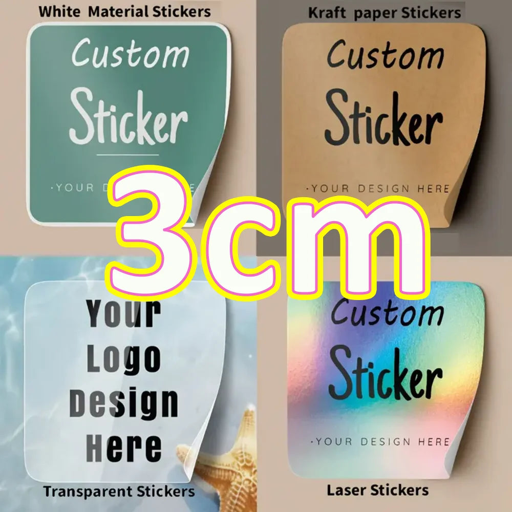 45-50pcs Custom Personalized Stickers - 4 Unique Materials (White PVC, Clear, Holographic, Kraft) - Design Your Own!