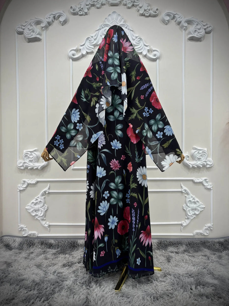 Flower Print Eid – The Open Cardigan Khimar Set for the Muslim Woman in America