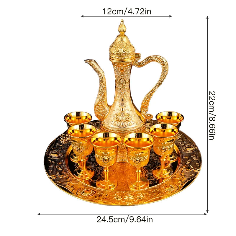Metal Arabic Coffee Set – 6 Cups, Serving Tray & Pot for Home & Banquets