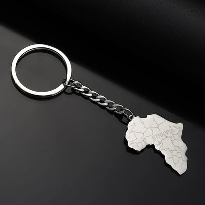 Africa Map Keychain – Stainless Steel Hip-Hop Jewelry, Morocco to South Africa
