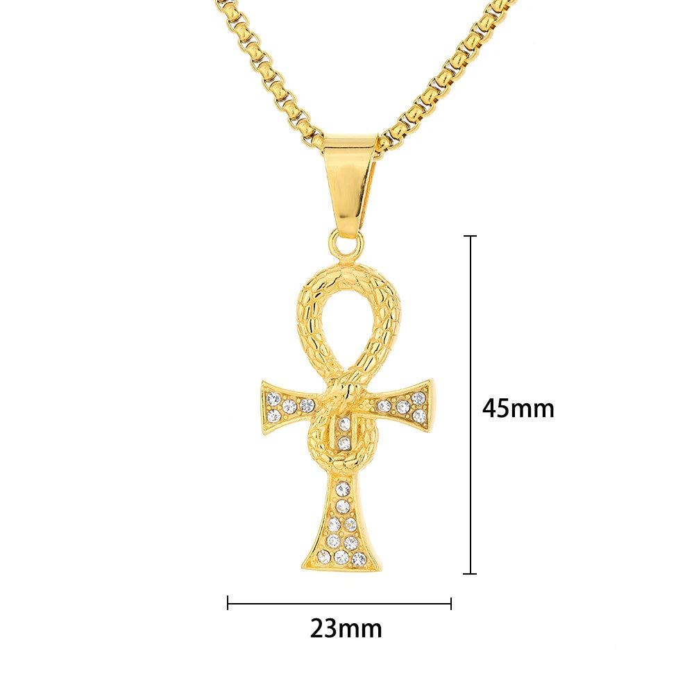 Gold Ankh Cross Pendant – Stainless Steel Key of Life Necklace for Men & Women
