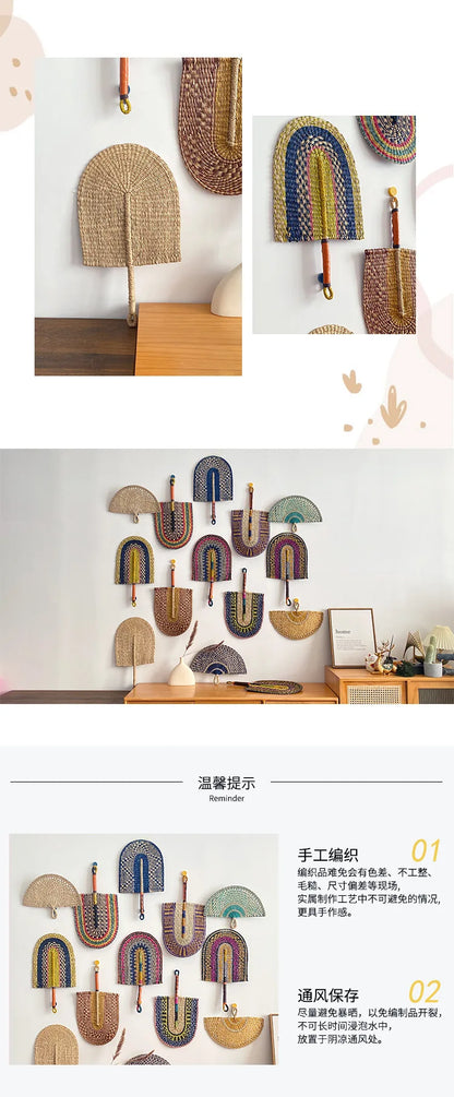 Seaweed woven Nordic hand-woven decoration home wall hanging living room porch background home wall fan pendant