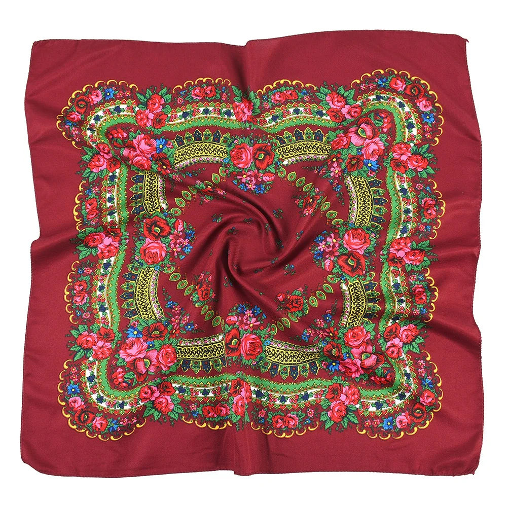 Babushka Bloom – 70cm Retro Floral Square Headscarf for Women