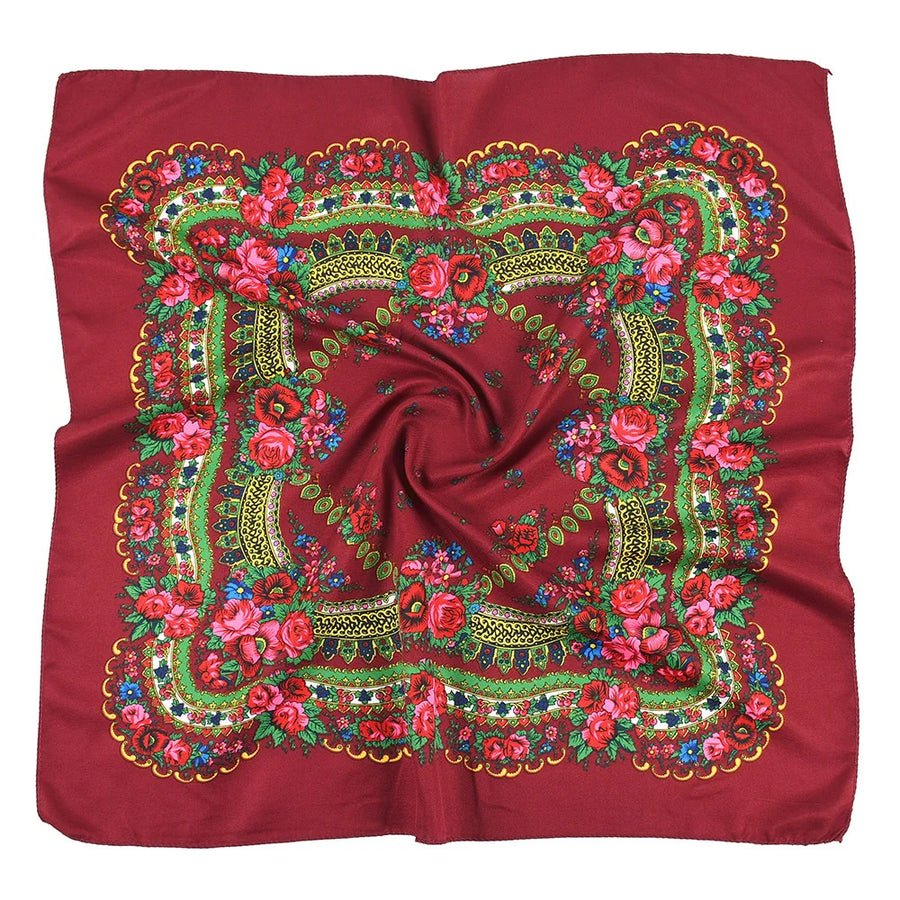 Babushka Bloom – 70cm Retro Floral Square Headscarf for Women
