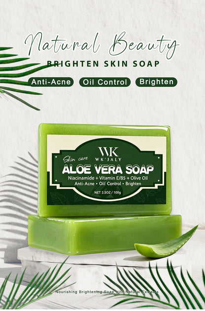 WK Natural Aloe Vera Soap, Clean Skin, Anti Acne, Oil Control, Brighten, With Niacinamide, Vitamin E, Olive Oil, For Face, Body
