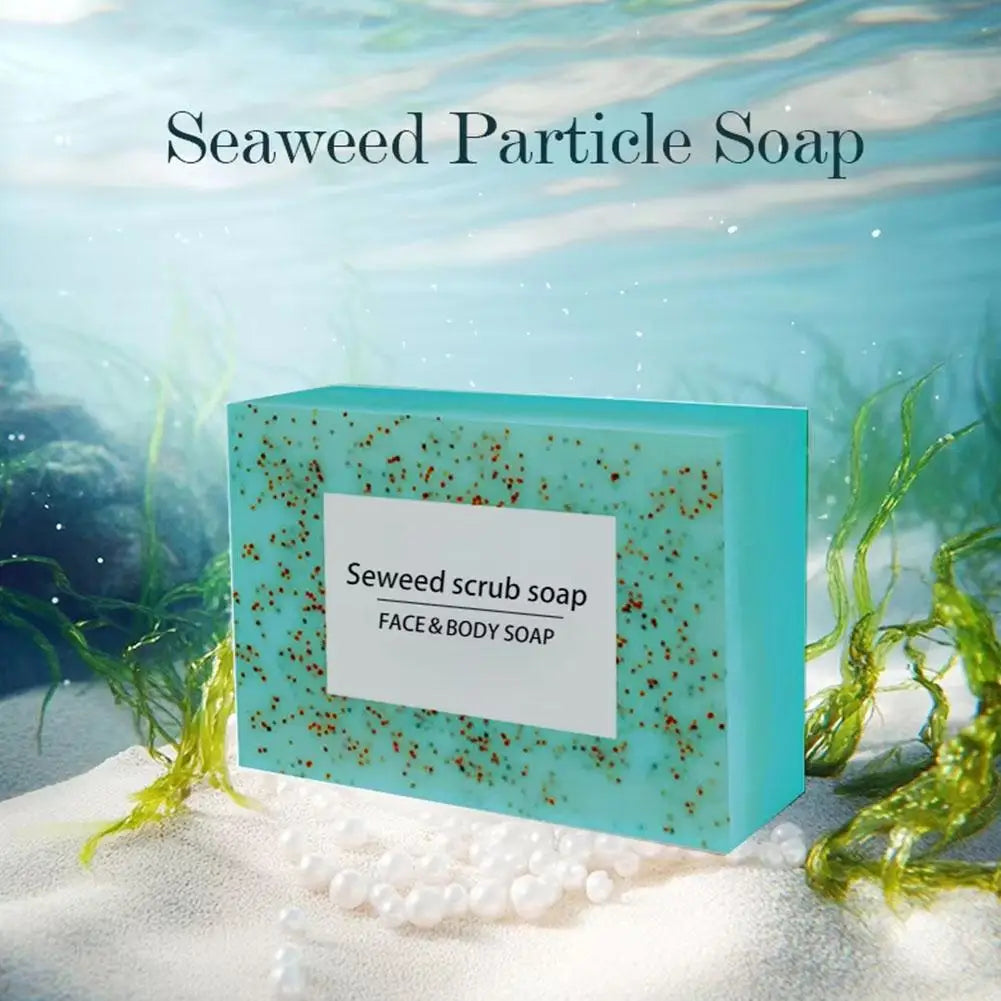 1/2PCS 100G Seaweed scrub particle soap is rich in vitamin E. It contains olive oil, which gently cleanses the face, moisturizes
