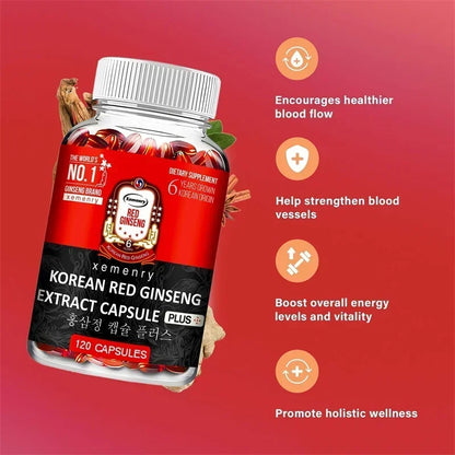 Korean Red Ginseng Supplement - High Potency for Energy, Focus, Performance, Vitality & Immune Support - for Men and Women