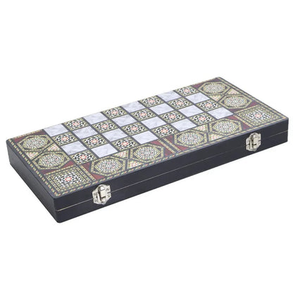 Luxury Knight Wooden 3-in-1 Chess Backgammon Foldable Intellectual Entertainment Game Portable Board Multiple Modes