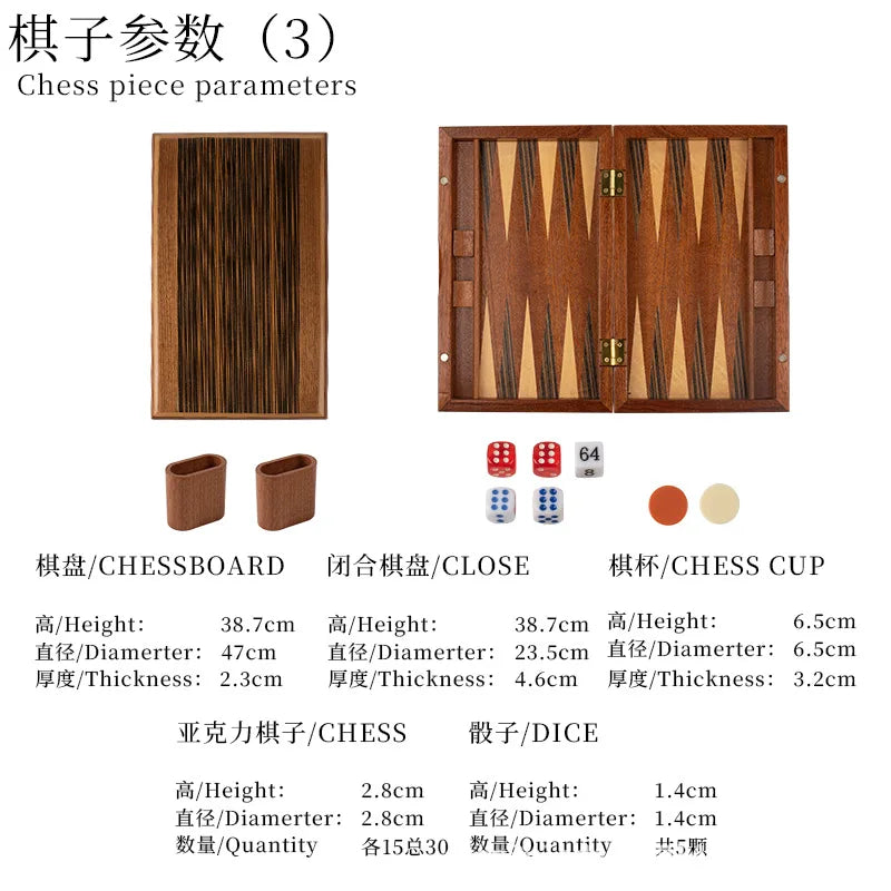 Solid Wood Backgammon Set - Educational Tabletop Board Game for Family Entertainment & Leisure