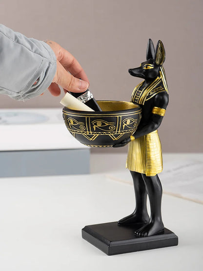 Anubis Statue with Bowl – 25cm Egyptian Sculpture & Desktop Organizer for Keys & Jewelry