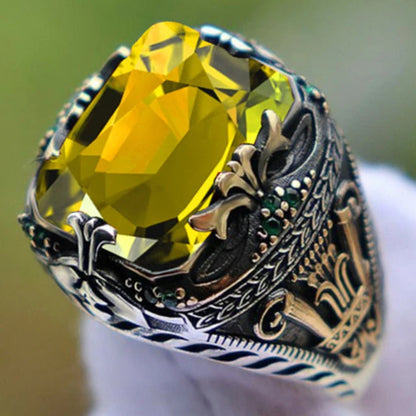 Turkish Men's Ring Vintage Black Zircon Fashion Punk Wind Islamic Religious Muslim Jewelry