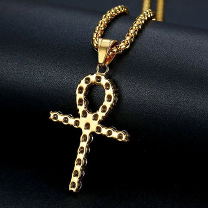 Gold Ankh Cross Pendant – Stainless Steel Key of Life Necklace for Men & Women