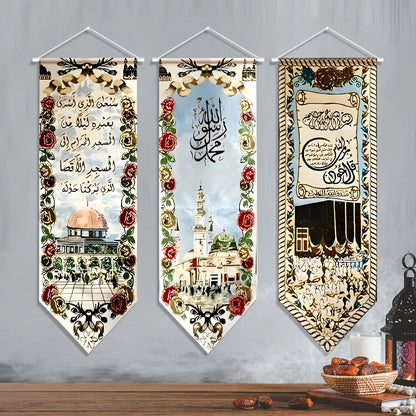3Pcs Eid Mubarak Decorations Ramadan Kareem Hanging Door Sign Ramadan Mubarak Banner Party Decorations Welcome Wall Banner for