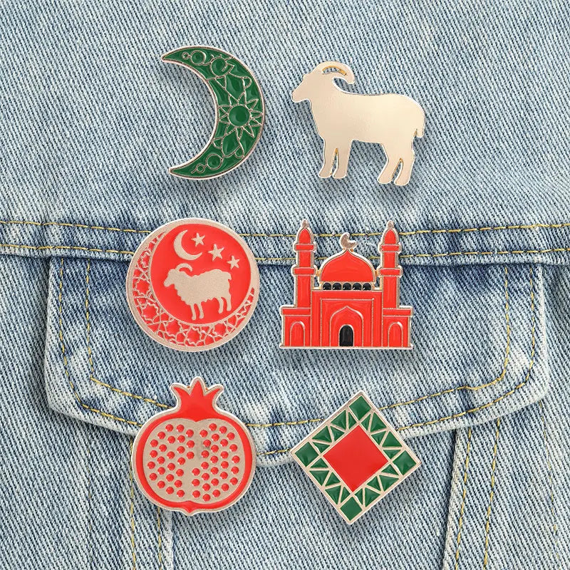 Eid al-Adha Islamic Culture Badge Enamel Pin Cartoon Ram Crescent Mosque Goat Pomegranate Brooch Fashion Bags Jewelry Accessory