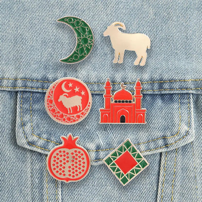 Eid al-Adha Islamic Culture Badge Enamel Pin Cartoon Ram Crescent Mosque Goat Pomegranate Brooch Fashion Bags Jewelry Accessory