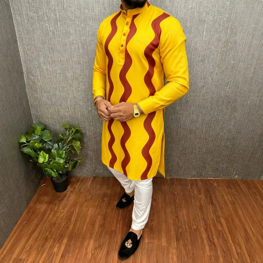 The Digital Mirage – Men's Printed Mandarin Collar Kurta