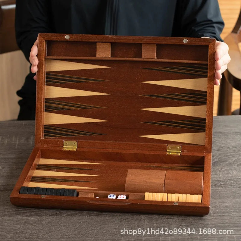 Solid Wood Backgammon Set Educational Family Board Game Leisure Entertainment