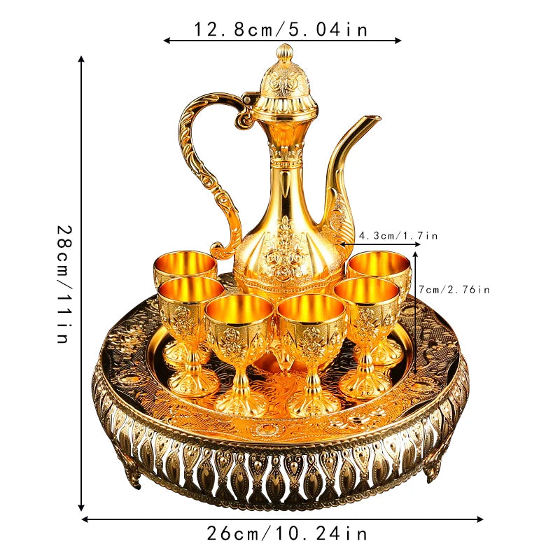 Metal Arabic Coffee Set – 6 Cups, Serving Tray & Pot for Home & Banquets