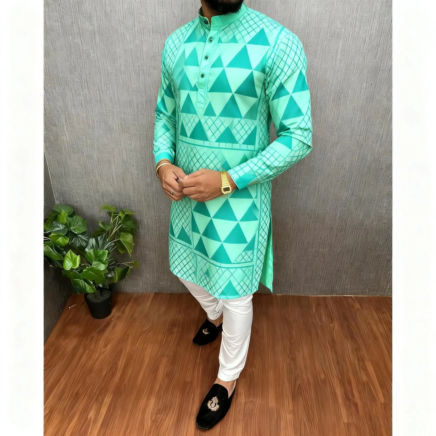 2026 Summer Men'S Digital Printed Kurta Vardha Regular Fit Mandarin Collar All Occasions Arabe Hombre Ropa Marokkaanse Kaftan