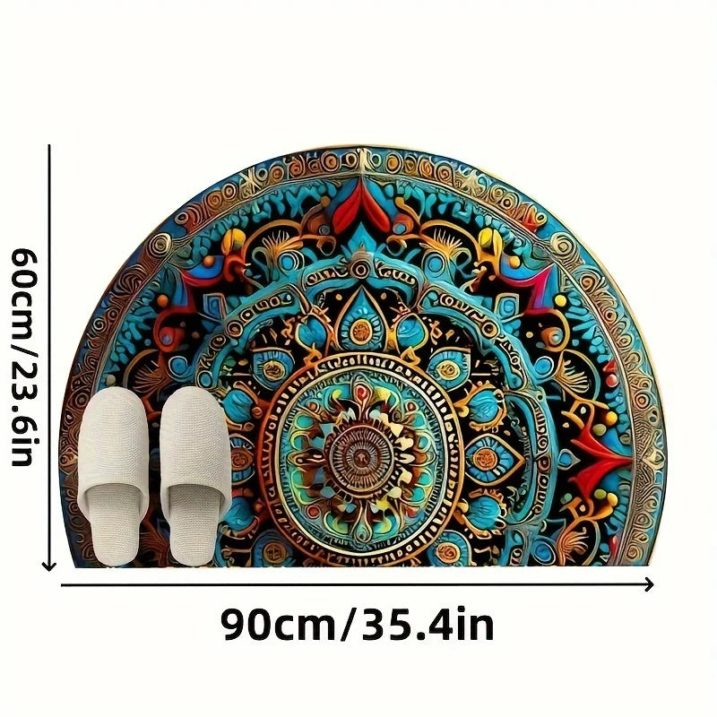 The Mandala Threshold – Bohemian Semi-Circular Entrance Mat