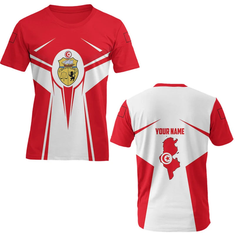 Tunisia National Emblem 3D T-Shirt – Unisex Tunisian Flag Sports & Streetwear Tee