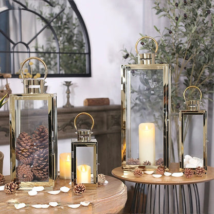 Stainless Steel Lantern Candlestick Eid Mubarak LED Wind Lamp Decor for Ramadan Kareem Aid Eid al-Fitr Home Wind Lantern Decor
