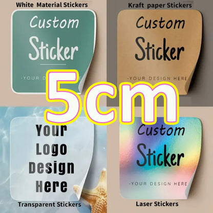 45-50pcs Custom Personalized Stickers - 4 Unique Materials (White PVC, Clear, Holographic, Kraft) - Design Your Own!