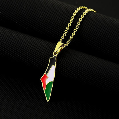 SONYA New Fashion Palestine Flag Map Pendant Necklace For Women Men Gold Silver Color Stainless Steel Jewelry Gifts