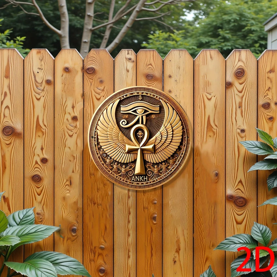 Ankh & Eye of Horus Metal Wall Art – 2D Egyptian Hieroglyphic Decor