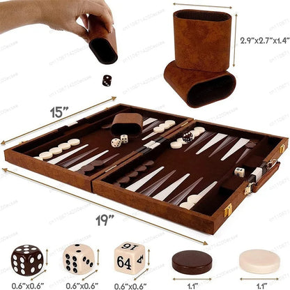 for Wholesale High Quality Travel Size Leather Backgammon Board Game Set Made in China
