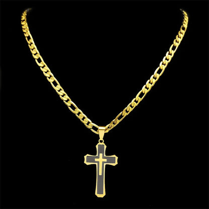 Hip Hop Christian Cross Stainless Steel Long Chain Pendant Necklaces for Women Men Gold Color Necklace Amulet Jewelry Gift