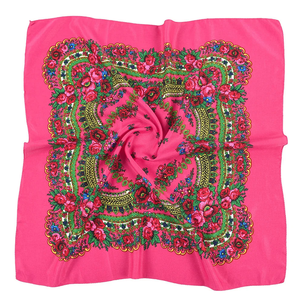 Babushka Bloom – 70cm Retro Floral Square Headscarf for Women