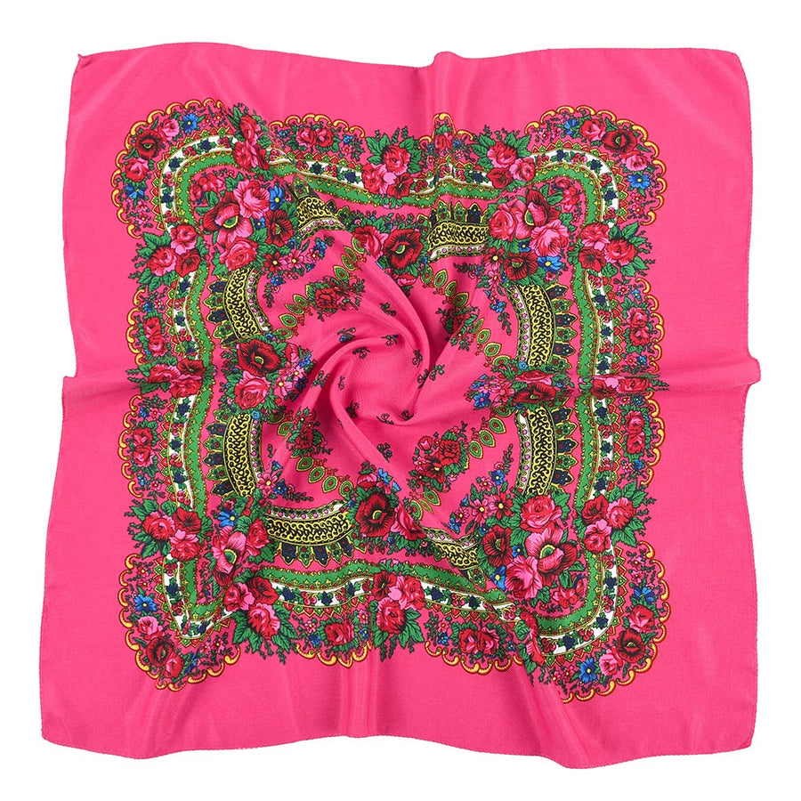 Babushka Bloom – 70cm Retro Floral Square Headscarf for Women