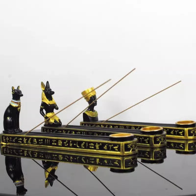 Egyptian Deity Incense Holder Set – Anubis, Bastet & Queen Resin Candle Statues