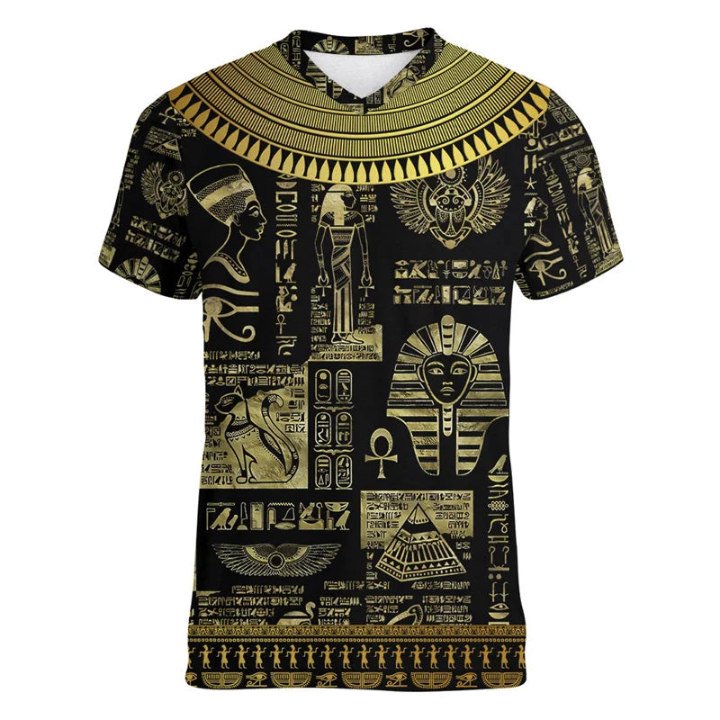 3D Pharaoh Graphic T-Shirt – Men's Egyptian History V-Neck Tee