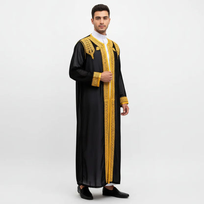 Traditional Arab Men's Robe Thobe Embroidered Dress Middle Eastern Ethnic Jubba Thobes Eid Djellaba Kimono Abaya Thoub Dishdasha