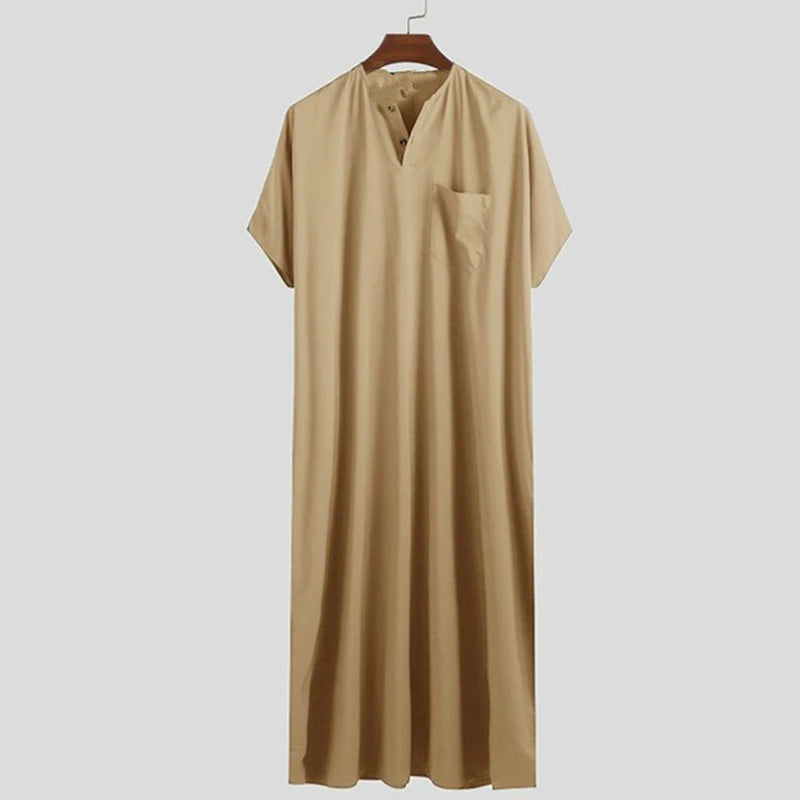 Men's Short Sleeve Muslim Kaftan Robes Leisure Loose Muslim Clothing Summer Islamic Arabic Clothes Kaftan Middle East Countries