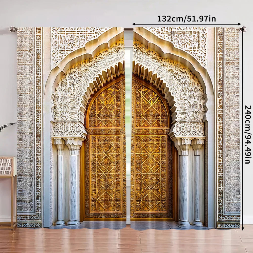 Moroccan Palace Gate Curtains – 2-Piece Spring/Summer Drape, Middle Eastern Architecture Print