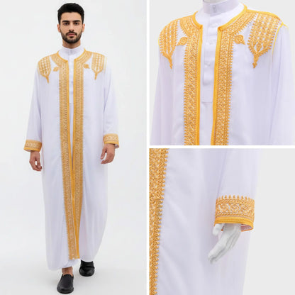 Traditional Embroidery Jubba Thobe Men Muslim Dress Saudi Arab Robe Kimono Cardigan Abaya Daffah Dishdasha Thoub Islam Clothing