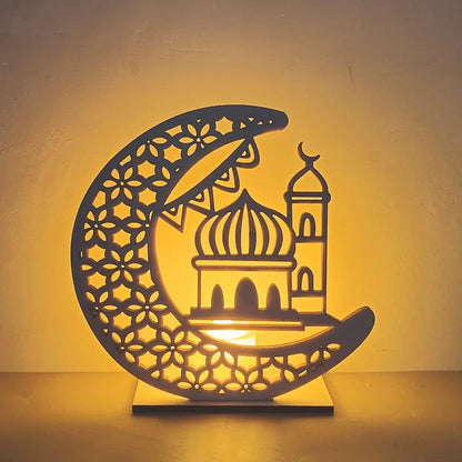 Ramadan Kareem LED Wooden Lantern Eid Mubarak Decoration for Home 2023 Islamic Muslim Party Supply Eid Al-Fitr Ornaments Lantern