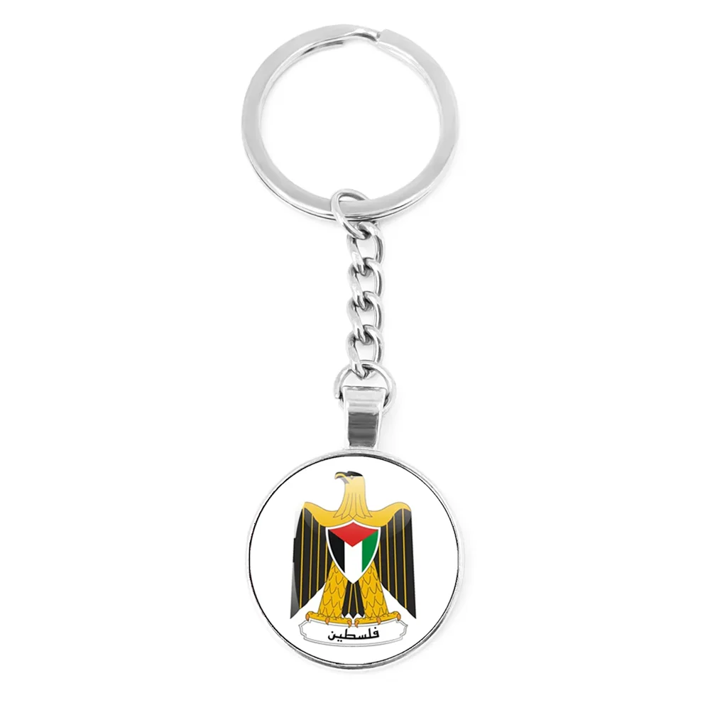 Personalized Art Patterns  Palestine Nation Flag Emblem 25mm Glass Cabohcon Keychain Key Rings for Women Men Jewelry Gift